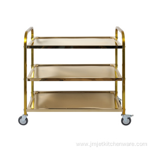 Square Tube Golden Service Trolley 3 Tiers